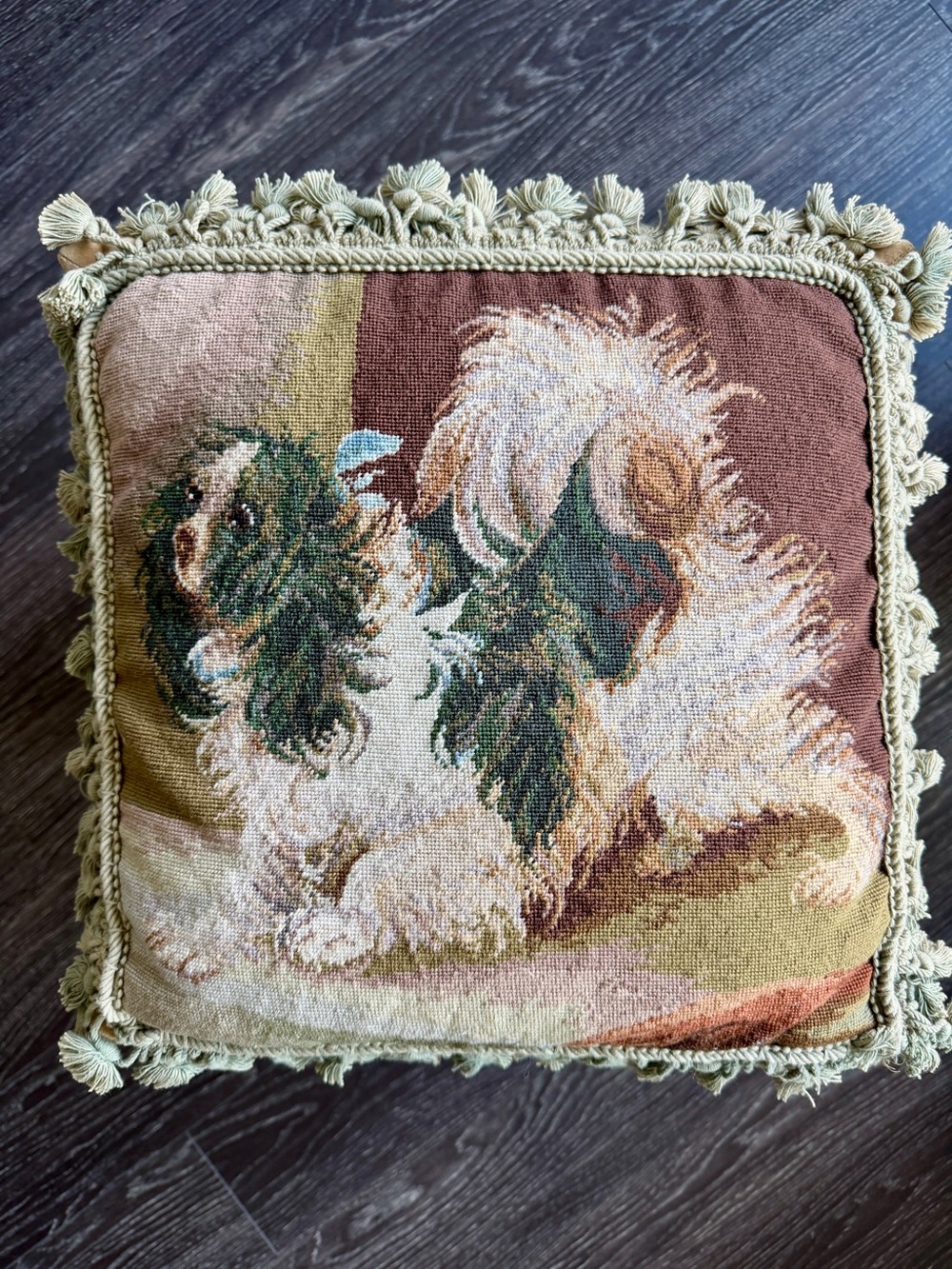 Vintage Cavalier King Charles Spaniel Needlepoint Cushion 15”x15”
